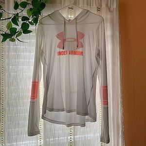 Under Armour Women’s White and Neon Pink Hooded Long Sleeve Shirt NWOT
